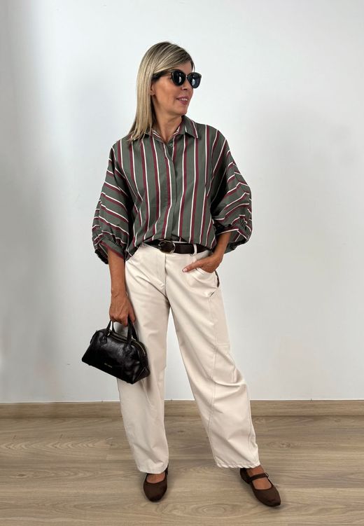 Camisa Oversize Rayas Kaki