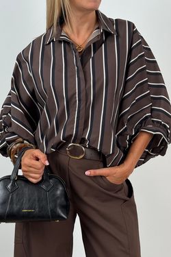 Camisa Oversize Rayas marrón