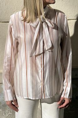 Camisa rayas lazo beige-burdeos