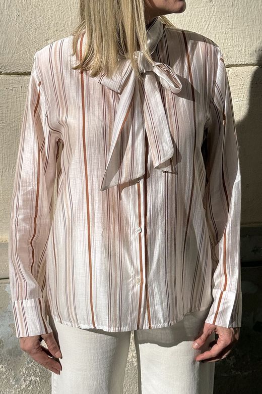 Camisa rayas lazo beige-burdeos
