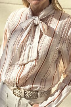 Camisa rayas lazo beige-burdeos