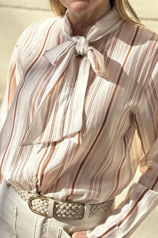 Camisa rayas lazo beige-burdeos