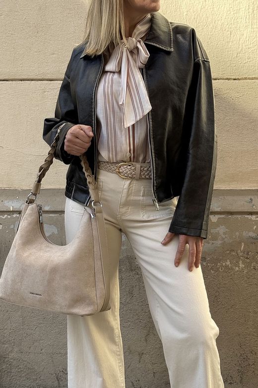 Camisa rayas lazo beige-burdeos