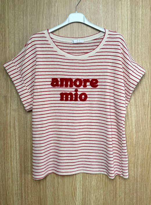 Camiseta Amore mío beige-rojo