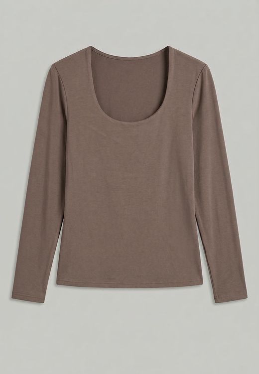 Camiseta básica manga larga Taupe