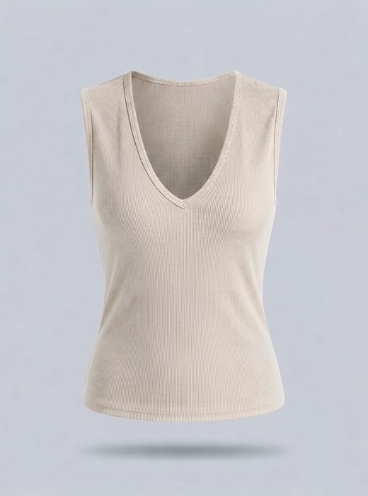Camiseta básica sin mangas beige