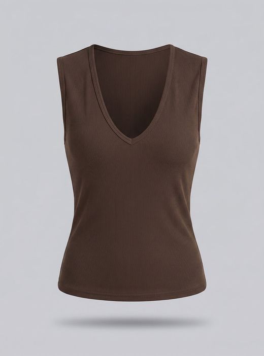 Camiseta básica sin mangas marrón
