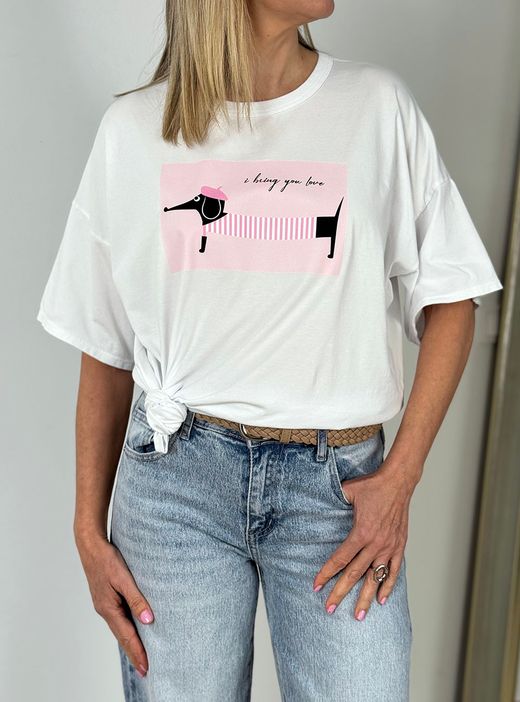 Camiseta I bring you love blanca-rosa