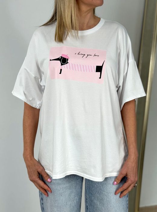 Camiseta I bring you love blanca-rosa