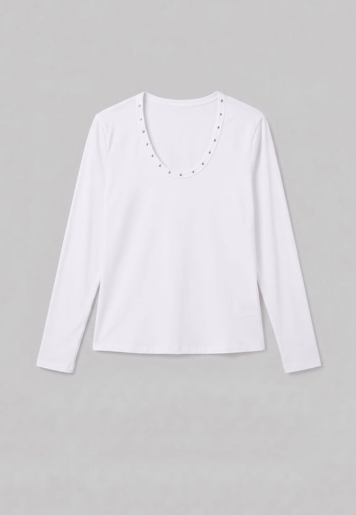 Camiseta manga larga tachuelas blanca