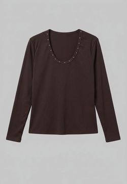 Camiseta manga larga tachuelas marrón