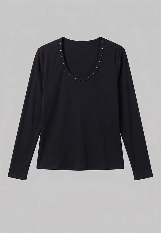 Camiseta manga larga tachuelas negra