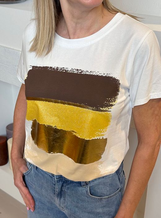 Camiseta pinceladas blanco-amarillo-oro