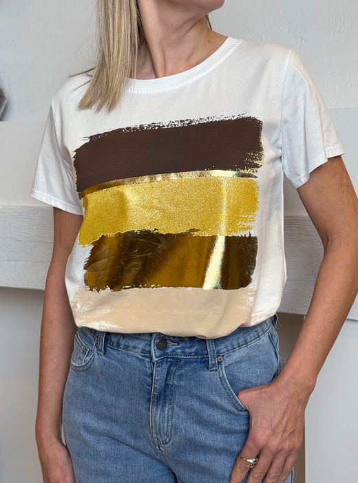 Camiseta pinceladas blanco-amarillo-oro