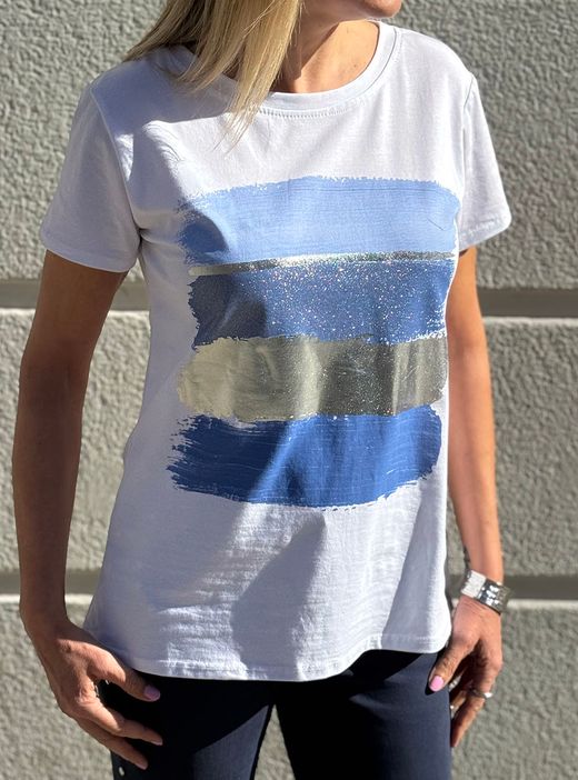 Camiseta pinceladas blanco-celeste