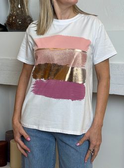 Camiseta pinceladas blanco-rosa-oro