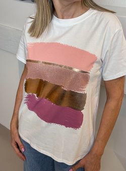 Camiseta pinceladas blanco-rosa-oro