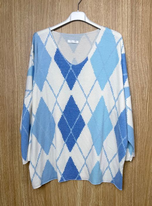 Camiseta rombos celeste