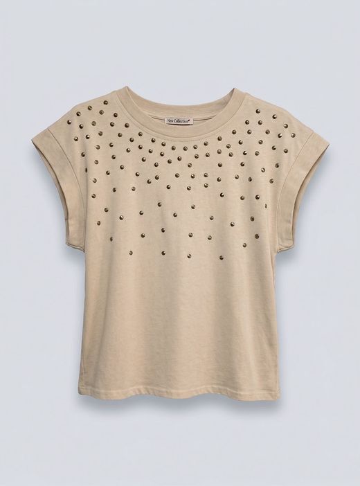 Camiseta tachuelas doradas beige