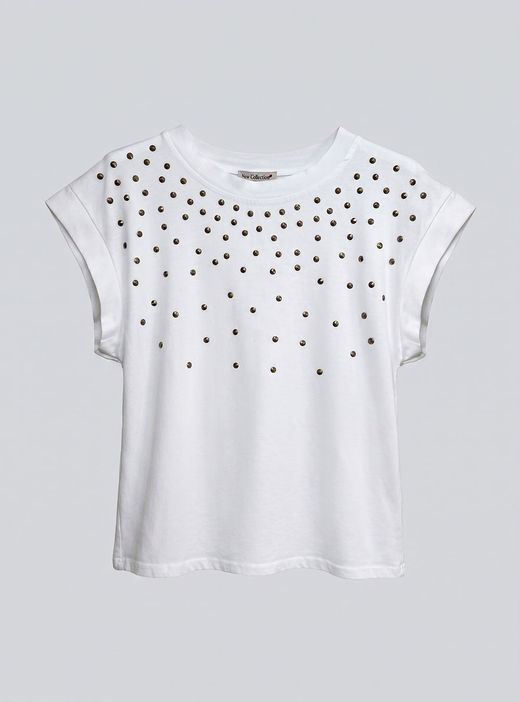 Camiseta tachuelas doradas blanca