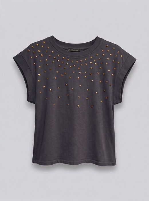 Camiseta tachuelas doradas gris marengo