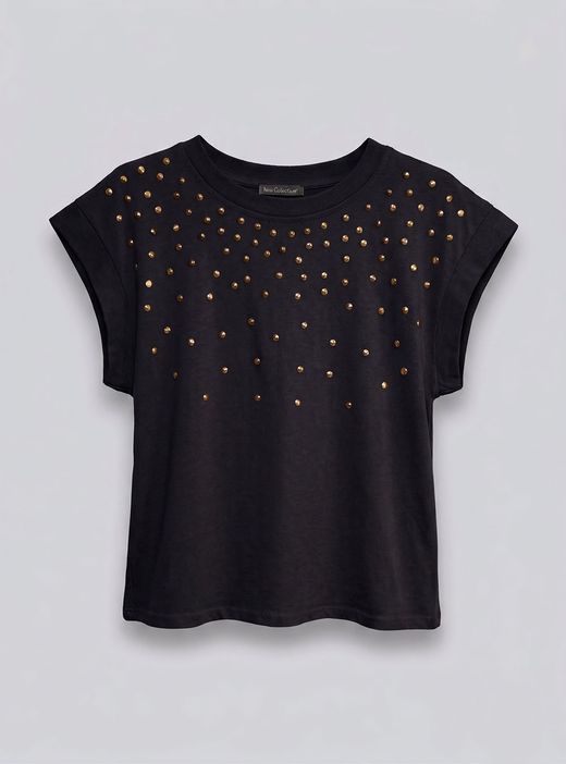 Camiseta tachuelas doradas negra