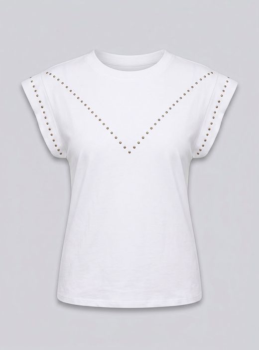 Camiseta tachuelas en V blanco
