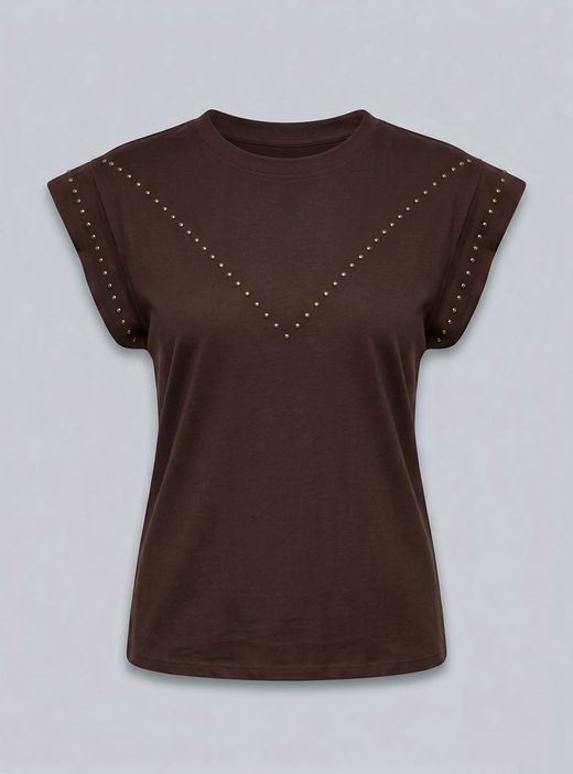 Camiseta tachuelas en V marrón