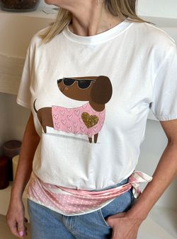 Camiseta Teckel blanco-rosa