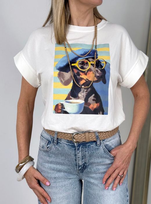 Camiseta Teckel café blanca