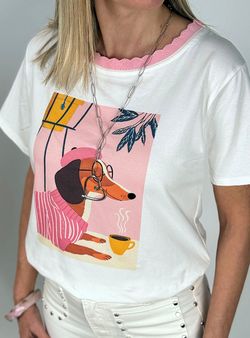 Camiseta Teckel chic blanco-rosa