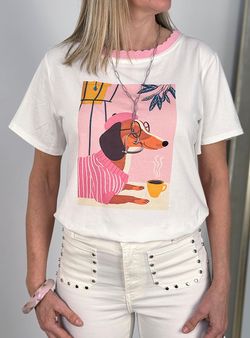 Camiseta Teckel chic blanco-rosa