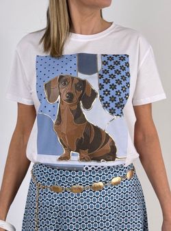 Camiseta Teckel lunares blanco-azul