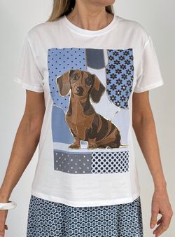 Camiseta Teckel lunares blanco-azul