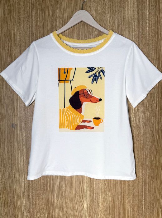 Camiseta Teckel chic blanco-amarillo