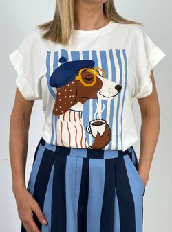 Camiseta Teckel rayas blanco-azul