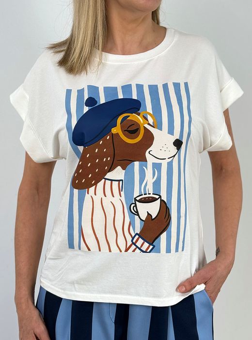 Camiseta Teckel rayas blanco-azul