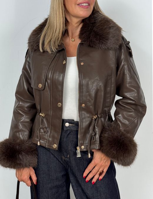 Cazadora Biker Pelo Marrón