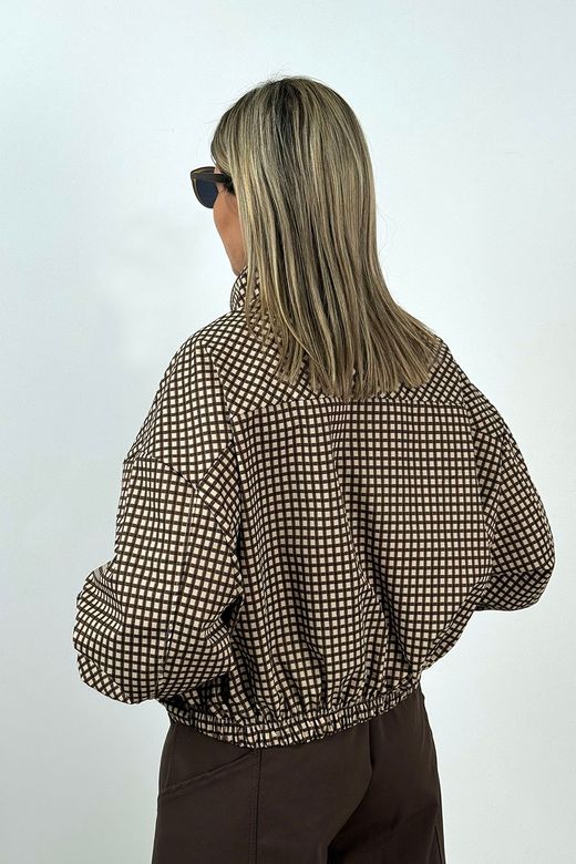Cazadora Bomber de Cuadros Beige-Marrón
