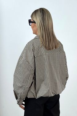 Cazadora Bomber de Cuadros Beige-Negro