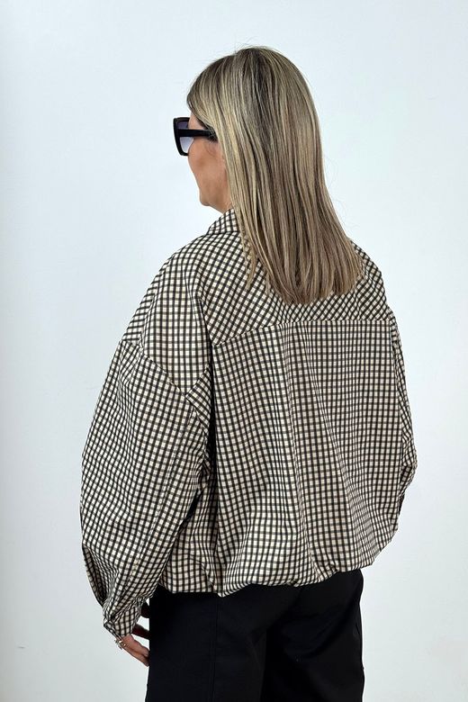 Cazadora Bomber de Cuadros Beige-Negro