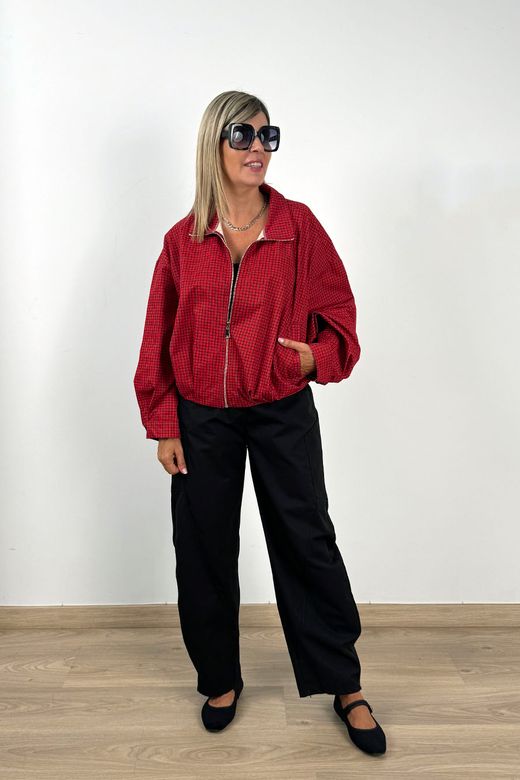Cazadora Bomber de Cuadros Roja