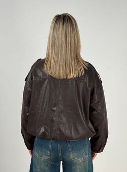 Cazadora Oversize Efecto Piel Marrón
