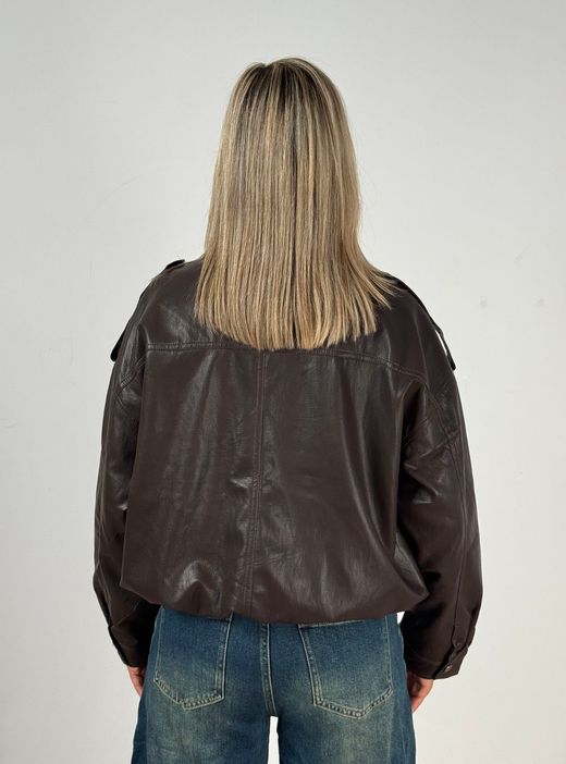 Cazadora Oversize Efecto Piel Marrón