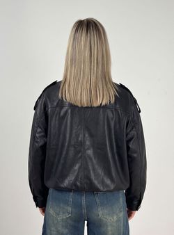Cazadora Oversize Efecto Piel Negra