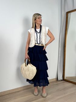 Chaleco boho bordado crudo-beige