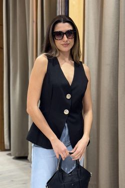 Chaleco de traje botones dorados negro