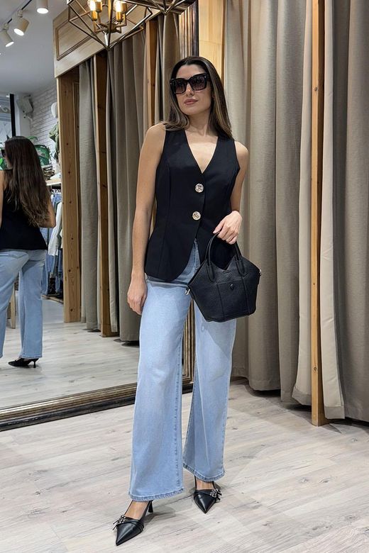 Chaleco de traje botones dorados negro