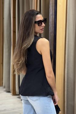 Chaleco de traje botones dorados negro