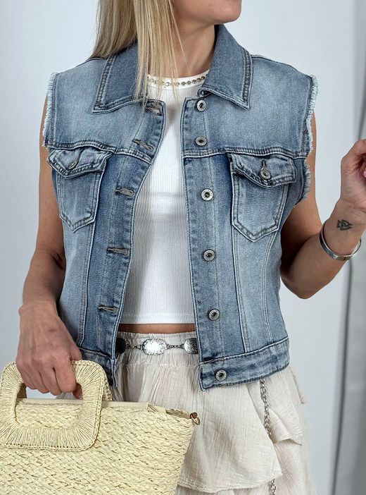 Chaleco tejano Star azul delavado